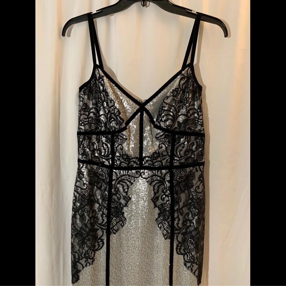 NEW $608 Tadashi Shoji Silver Lace Sequin Gown 6 - Picture 4 of 8